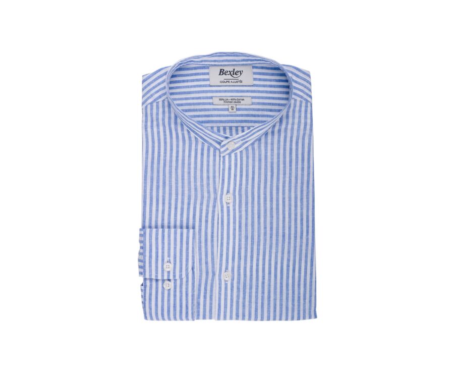 Plain Ocean Blue & White cotton linen shirt - ELIBERT