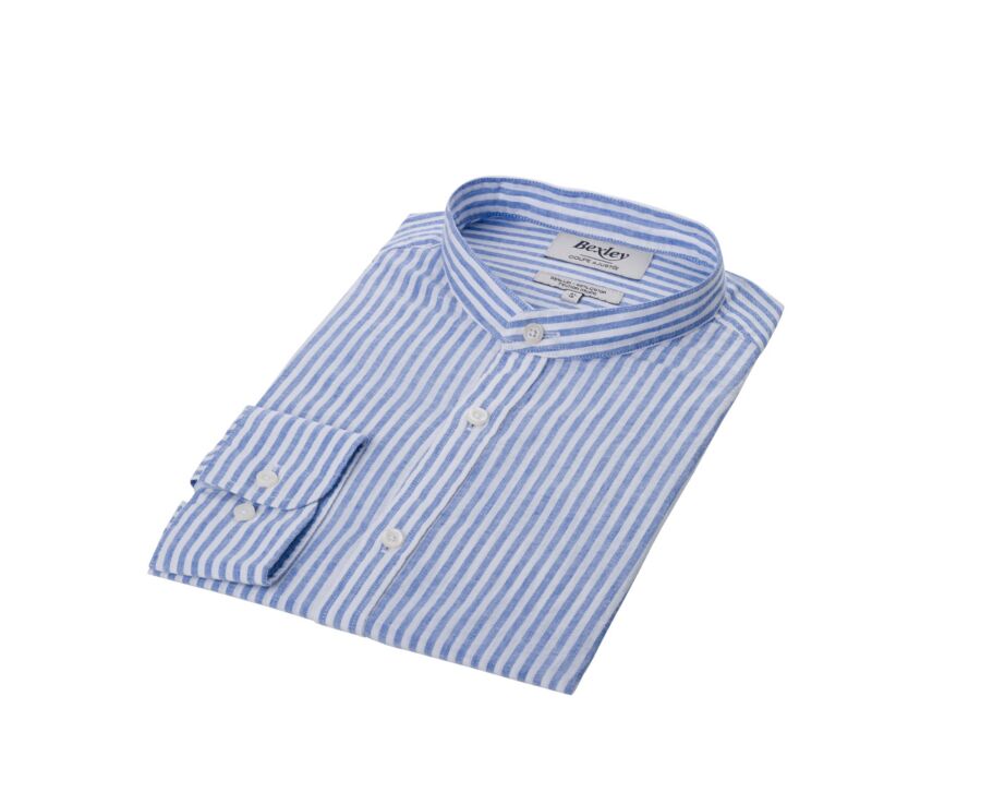 Plain Ocean Blue & White cotton linen shirt - ELIBERT