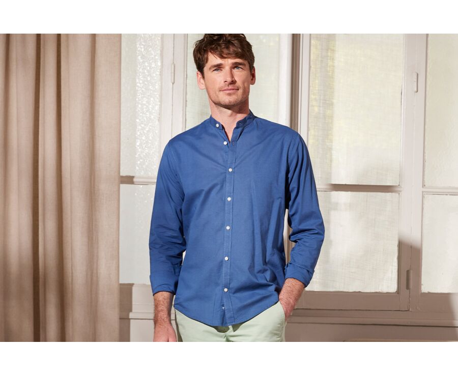 Indigo Blue plain cotton linen shirt - ELIBERT