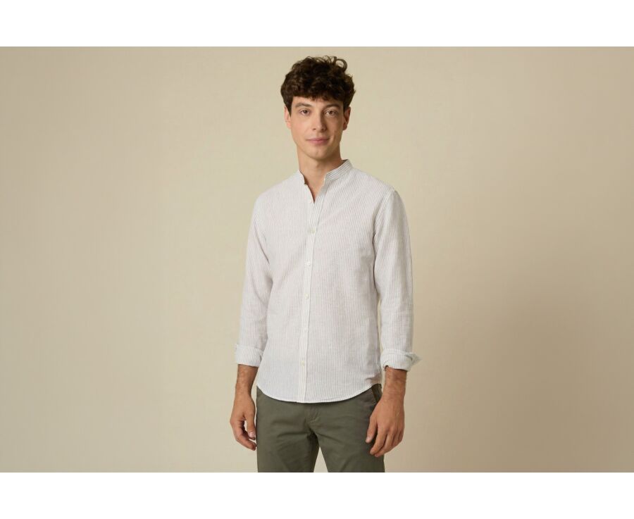Plain Lime Green & White cotton linen shirt - ELIBERT