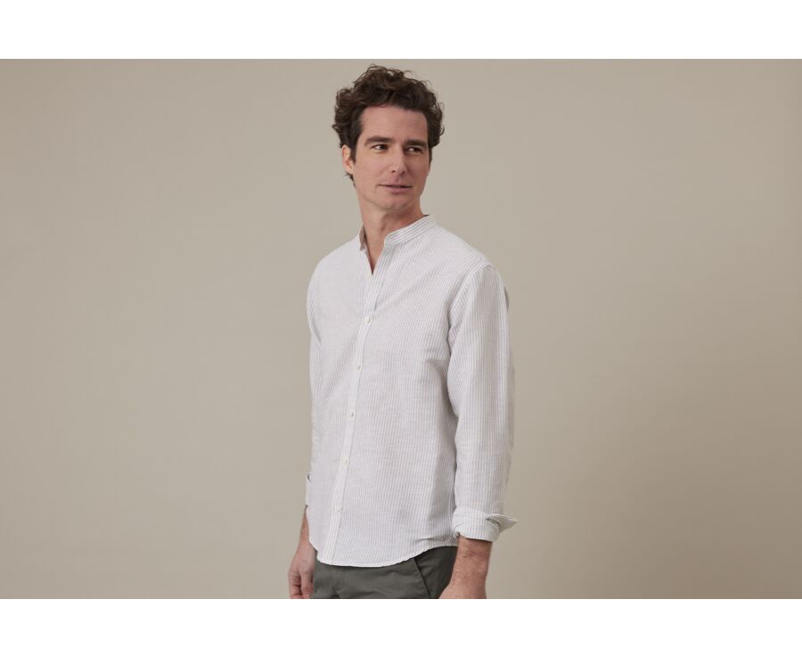 Plain Lime Green & White cotton linen shirt - ELIBERT