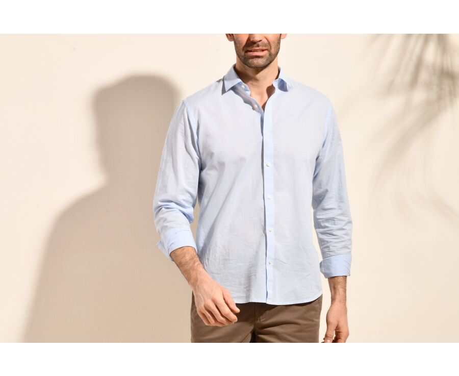 Blue sky plain cotton linen shirt - SILBERT