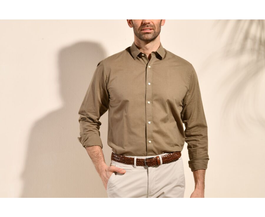 Taupe plain cotton linen shirt - SILBERT