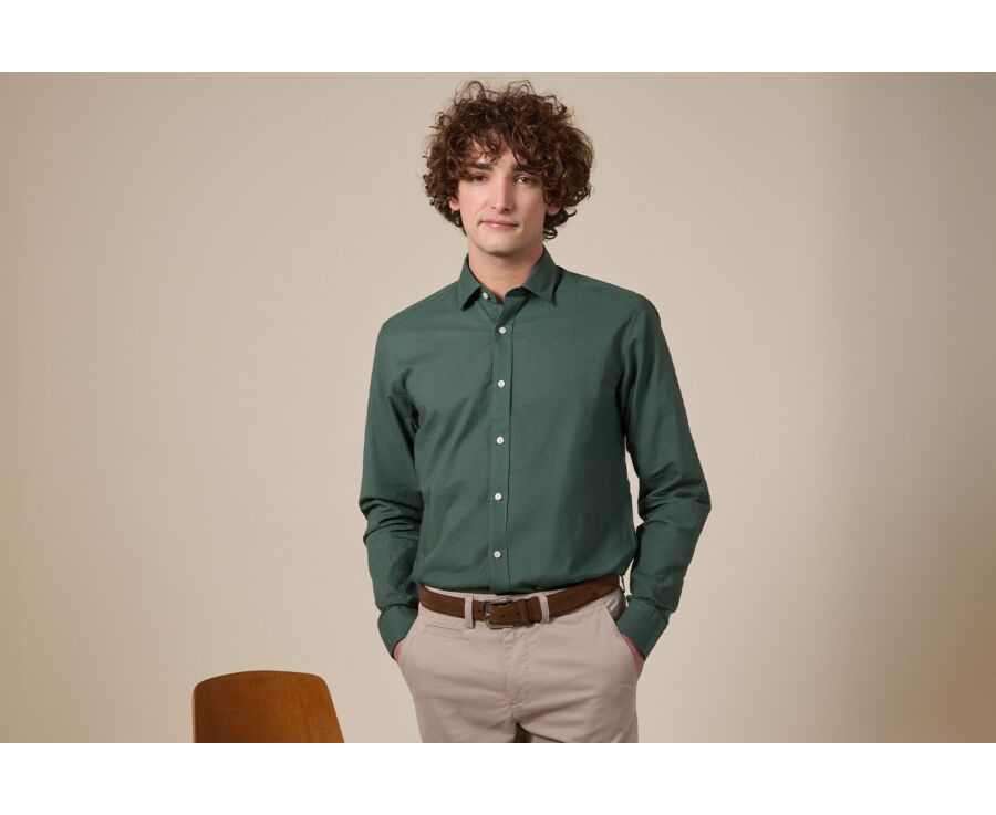 Plain Dark Green cotton linen shirt - SILBERT