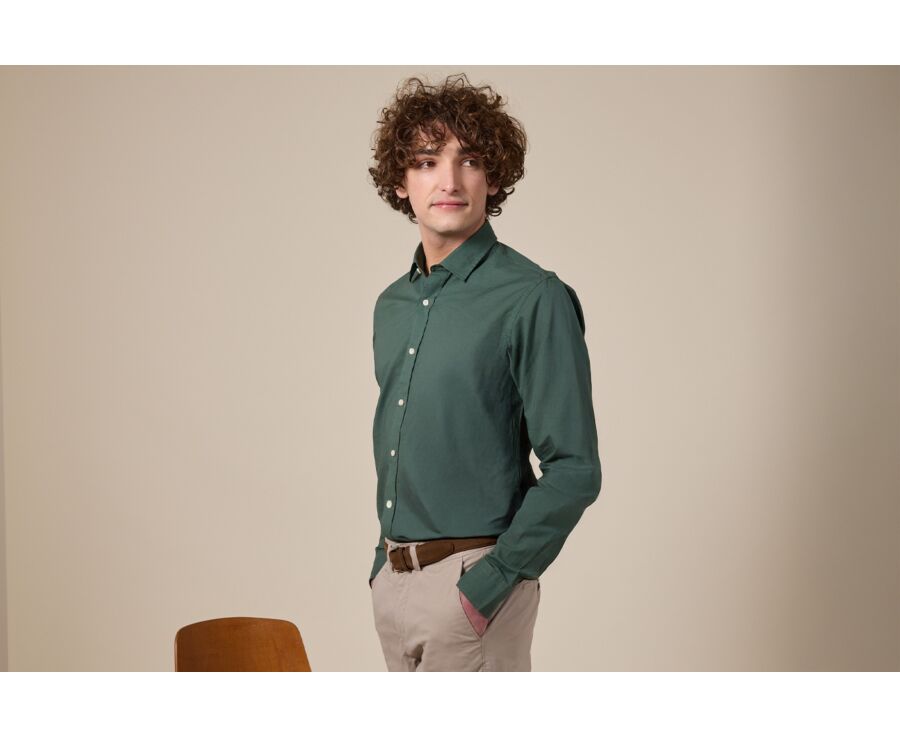 Plain Dark Green cotton linen shirt - SILBERT