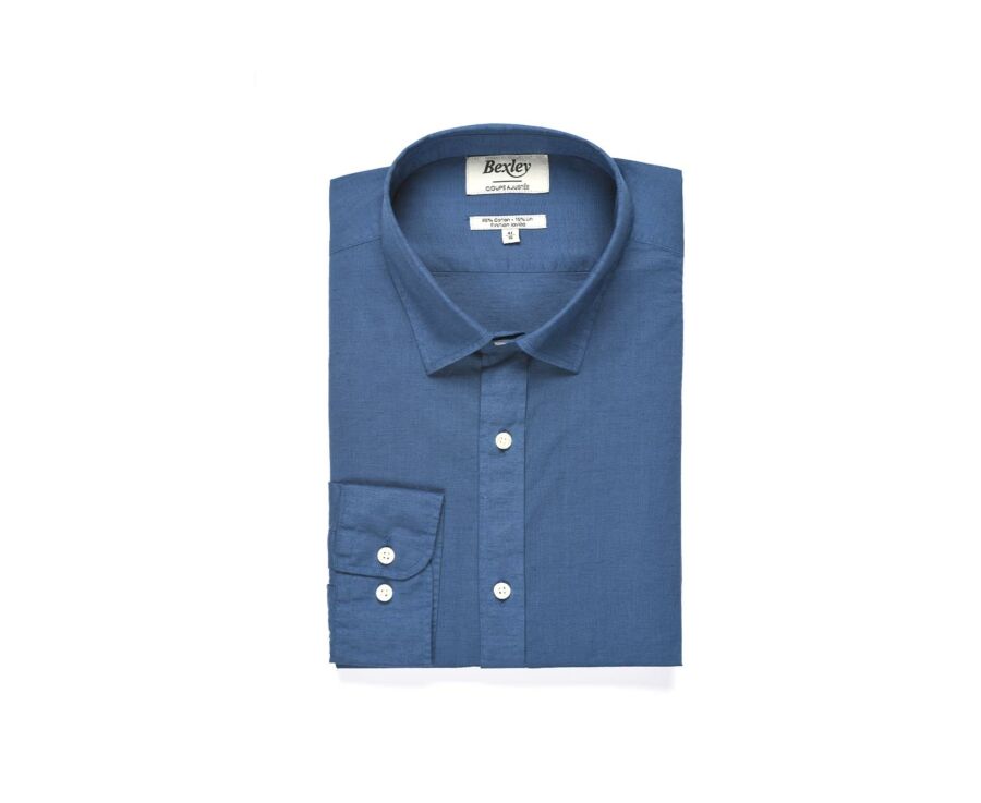 Indigo plain cotton linen shirt - SILBERT