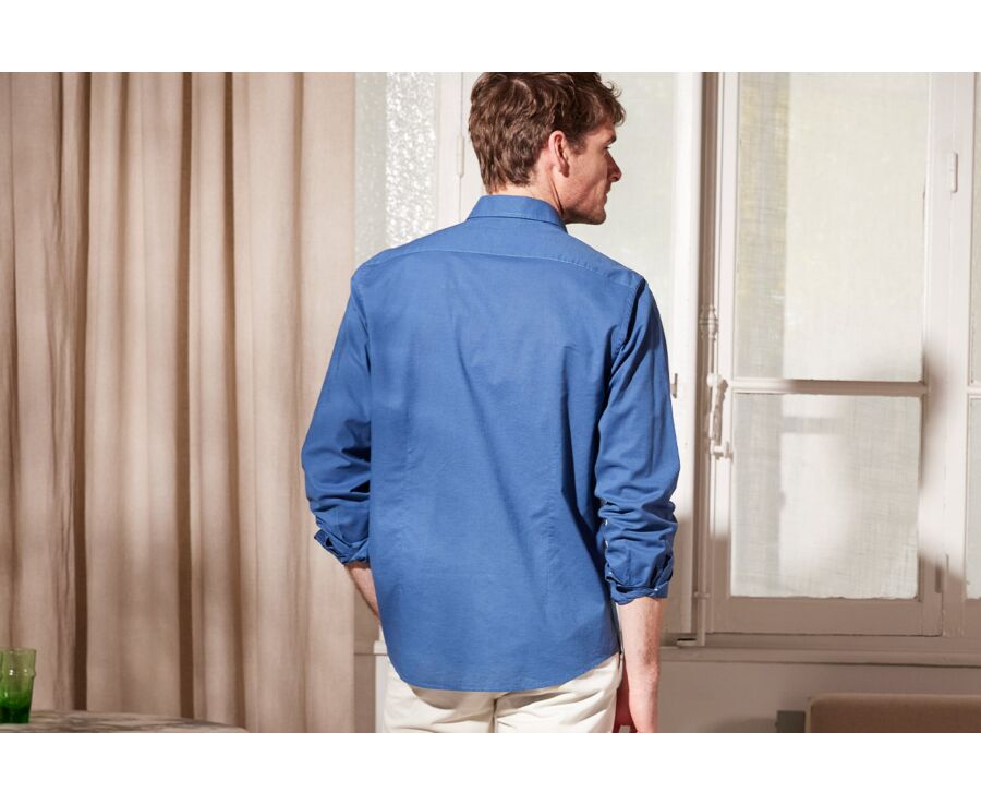 Indigo plain cotton linen shirt Silbert Bexley