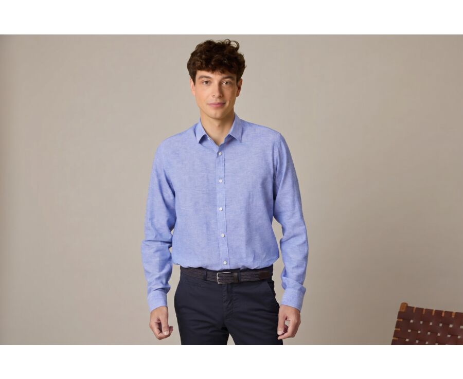 Blue Chambray & Ocean cotton linen shirt - SILBERT