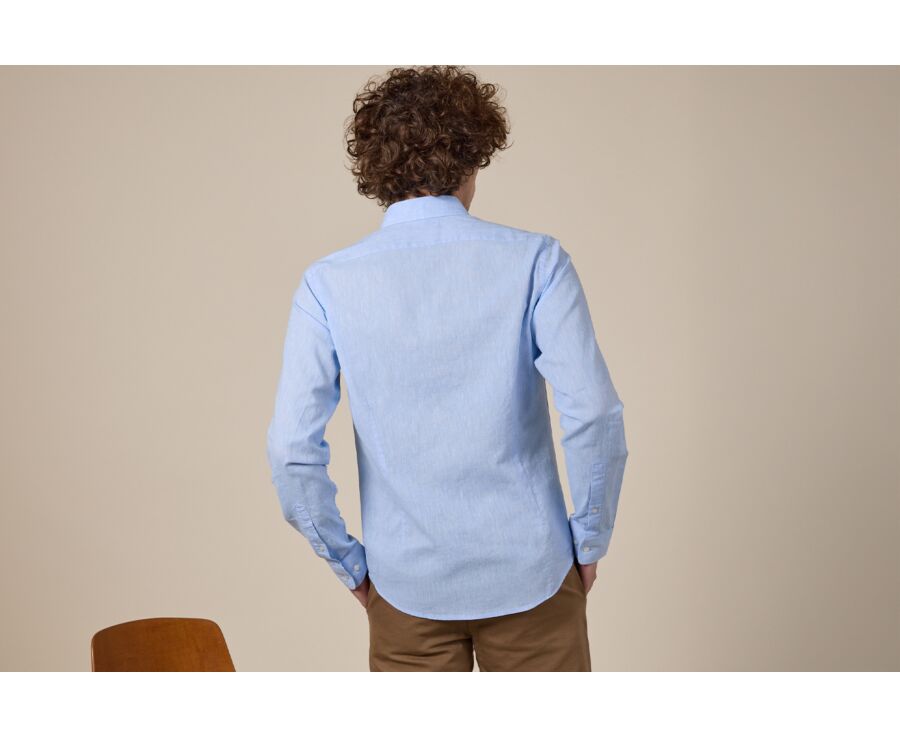 Light Blue Chambray Cotton Linen Shirt - French Collar - SILBERT