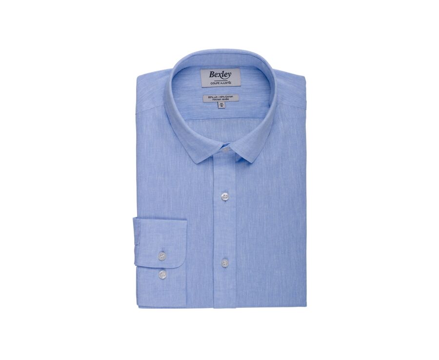 Light Blue Chambray Cotton Linen Shirt - French Collar - SILBERT