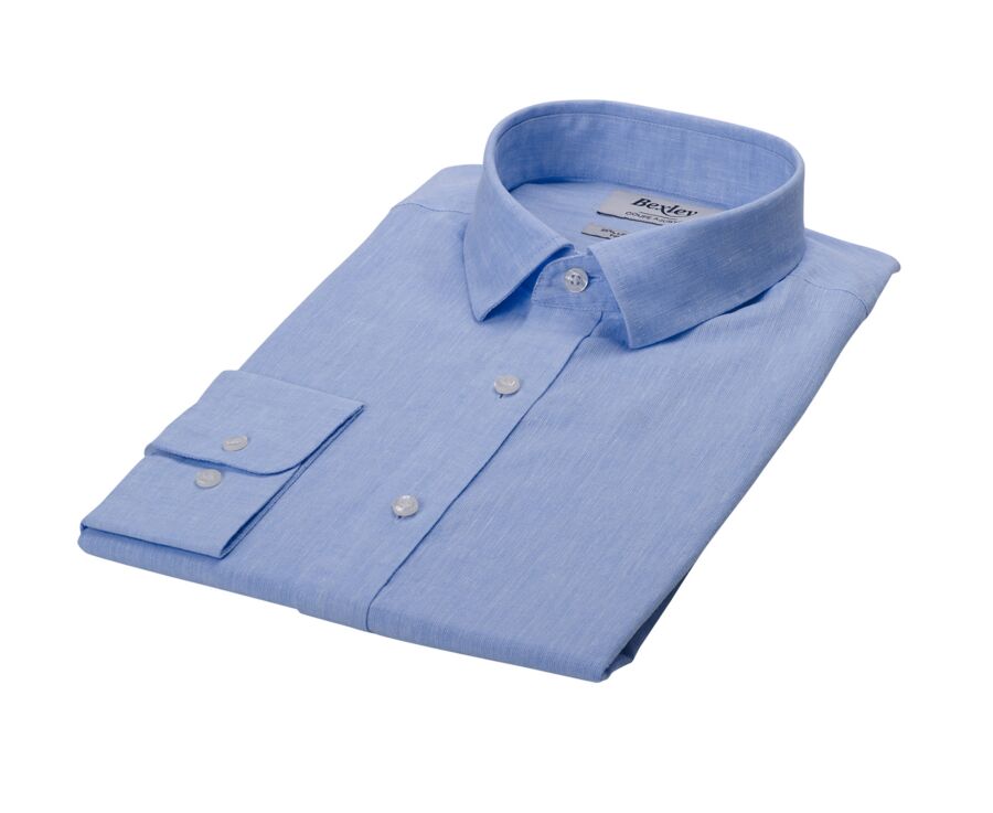 Light Blue Chambray Cotton Linen Shirt - French Collar - SILBERT