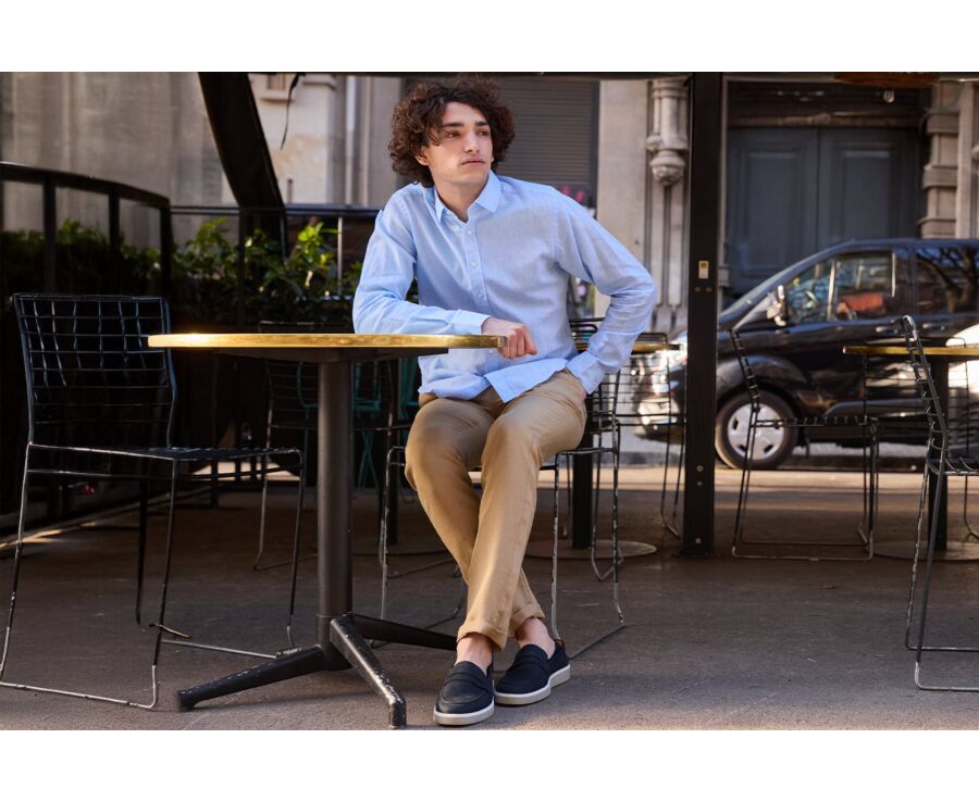 Light Blue Chambray Cotton Linen Shirt - French Collar - SILBERT