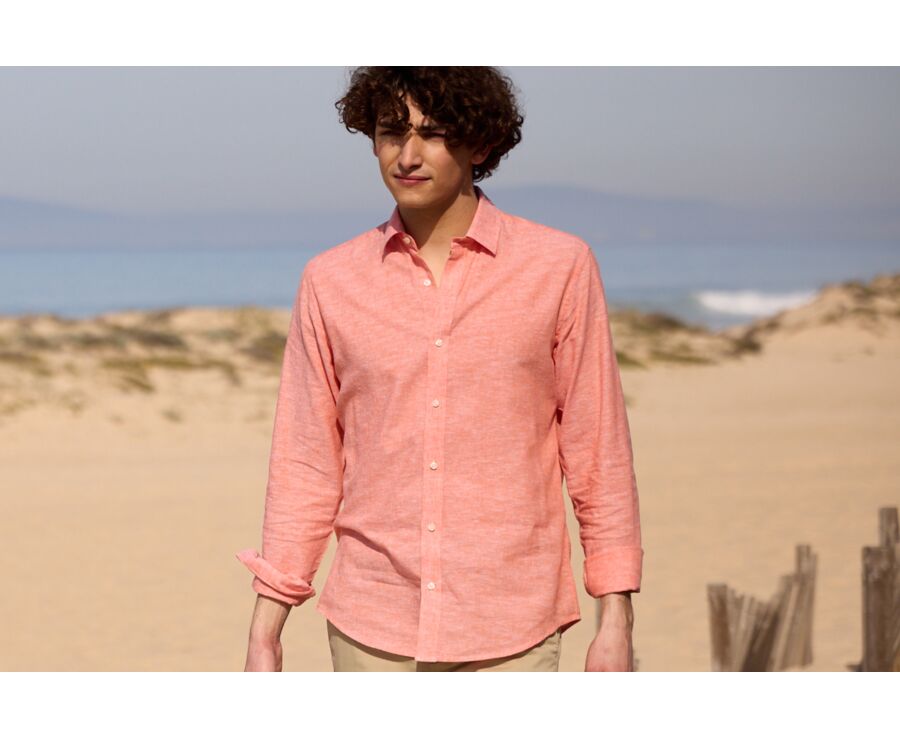 Orange Chambray cotton linen shirt - SILBERT