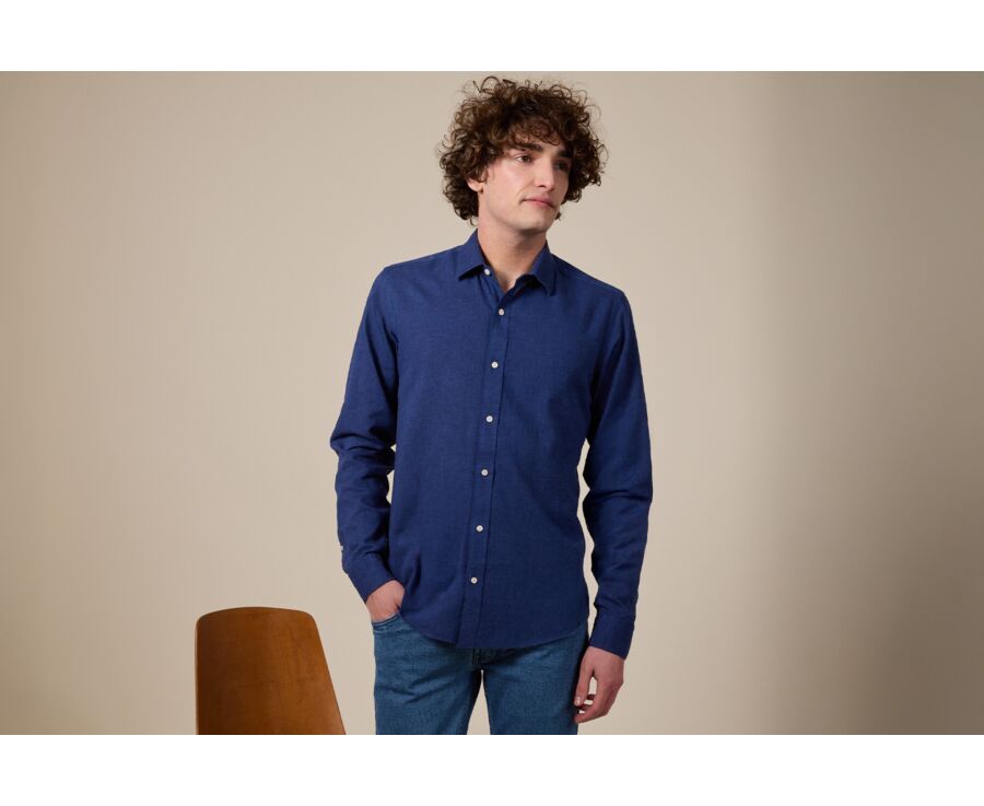 Indigo Chambray Cotton Linen Shirt - French Collar - SILBERT