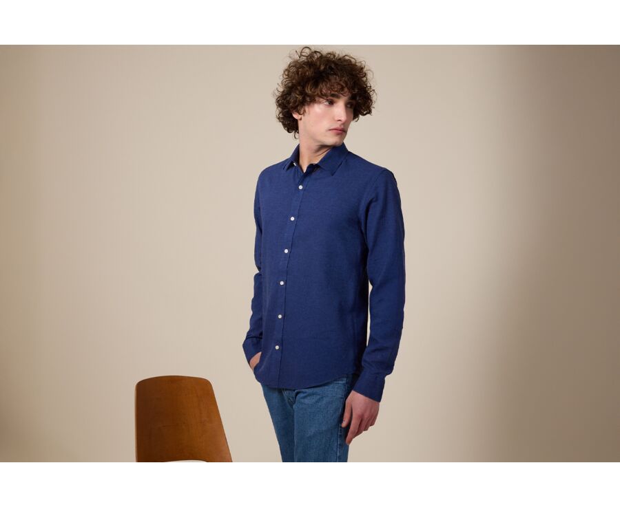 Indigo Chambray Cotton Linen Shirt - French Collar - SILBERT