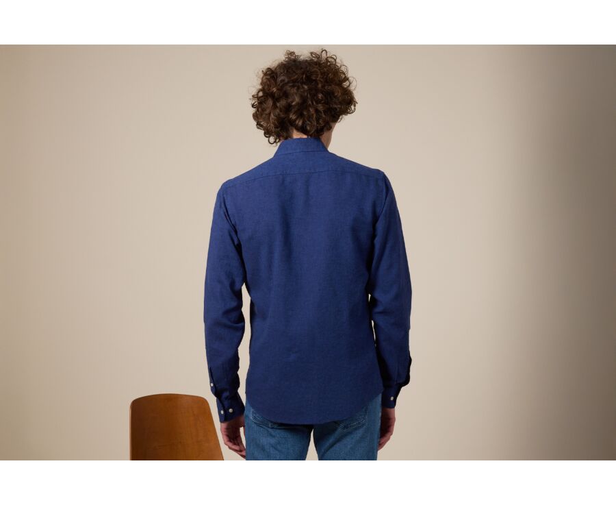 Indigo Chambray Cotton Linen Shirt - French Collar - SILBERT