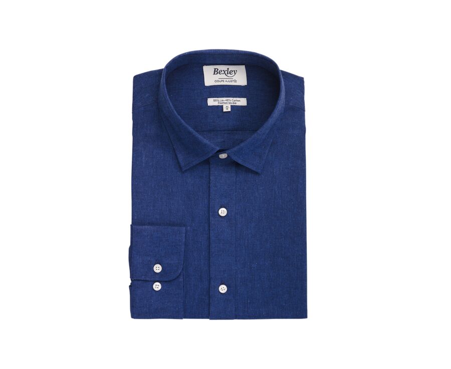 Indigo Chambray Cotton Linen Shirt - French Collar - SILBERT
