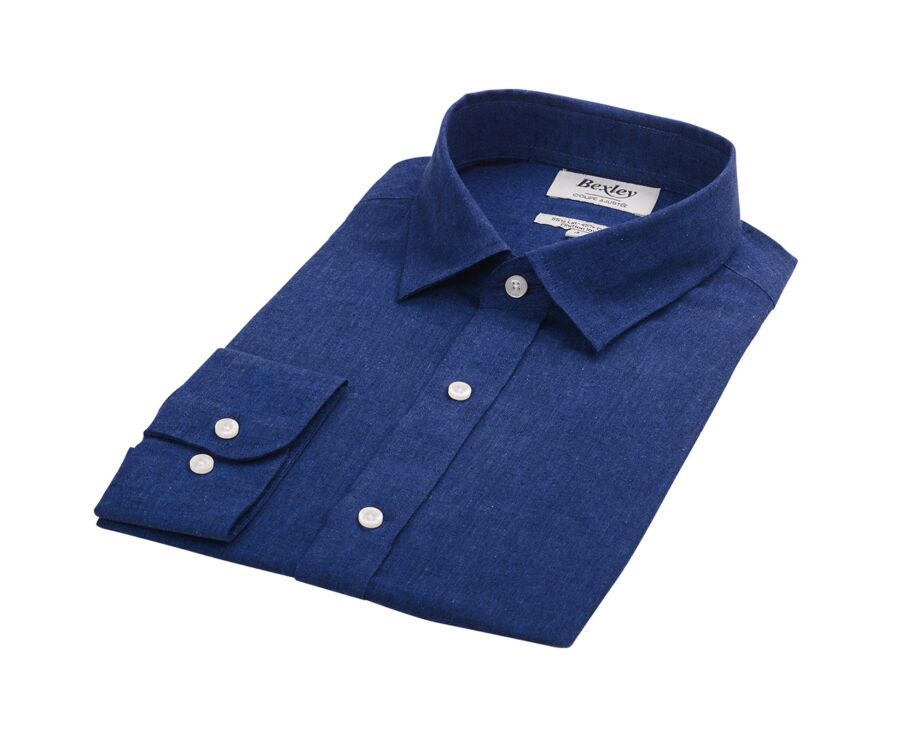 Indigo Chambray Cotton Linen Shirt - French Collar - SILBERT