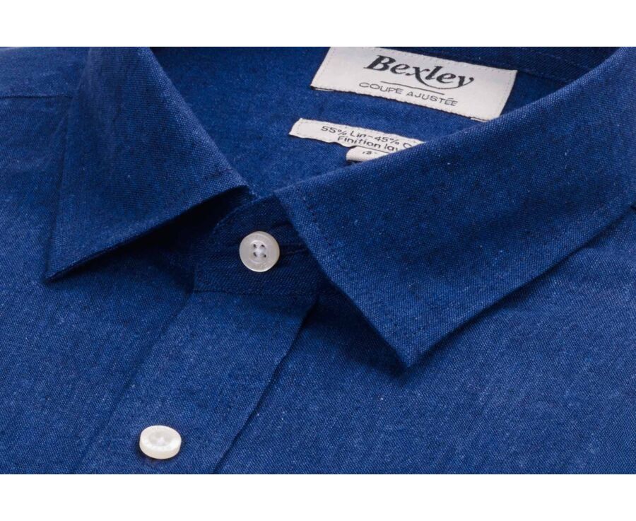 Indigo Chambray Cotton Linen Shirt - French Collar - SILBERT