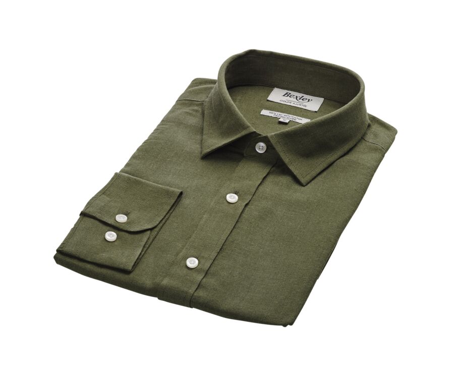 Forest Green Chambray Cotton Linen Shirt - French Collar - SILBERT