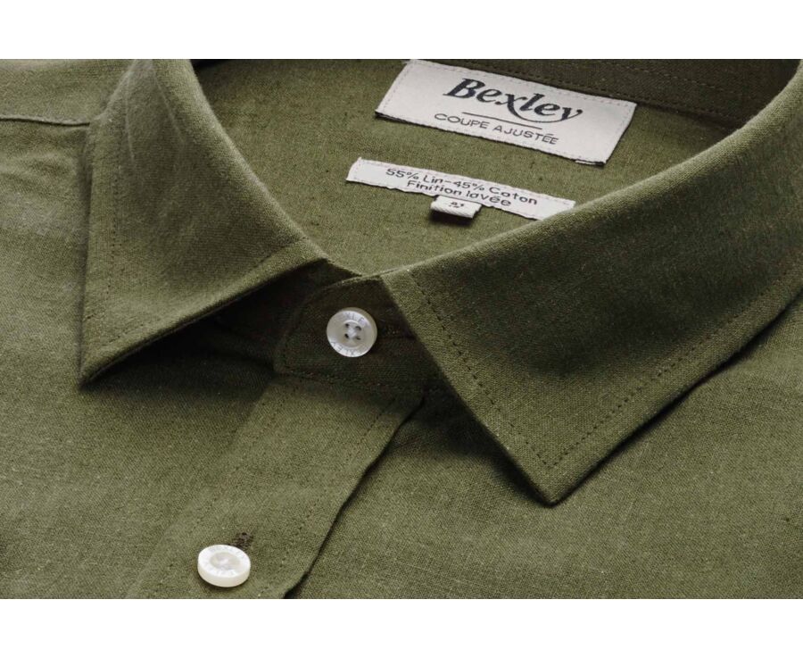 Forest Green Chambray Cotton Linen Shirt - French Collar - SILBERT