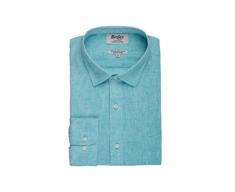 Mint Green Cotton Linen Shirt - French Collar - SILBERT