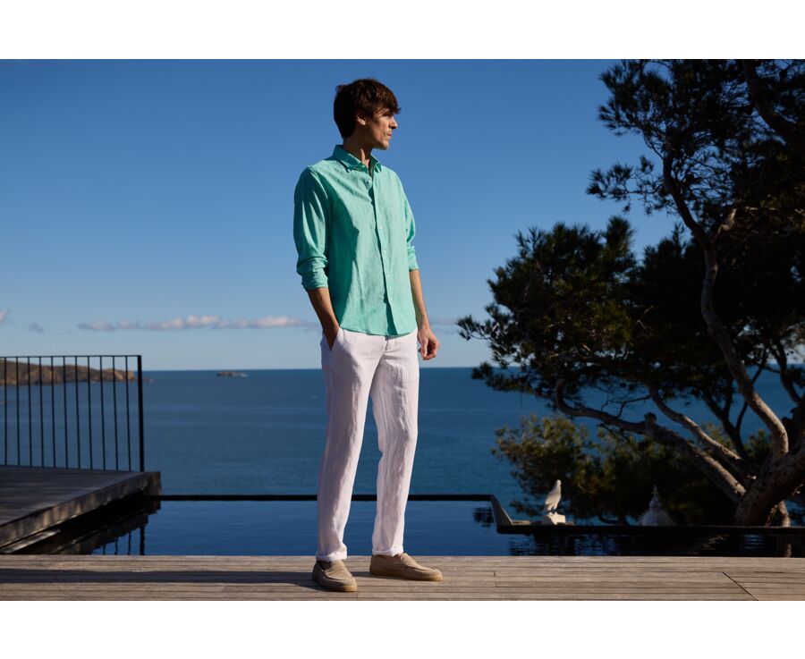 Mint Green Cotton Linen Shirt - French Collar - SILBERT