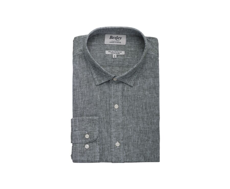 Dark Green Cotton Linen Shirt - French Collar - SILBERT