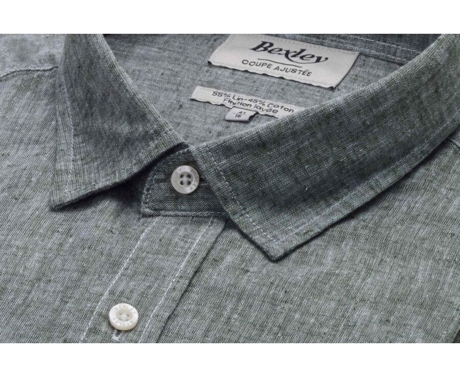 Dark Green Cotton Linen Shirt - French Collar - SILBERT