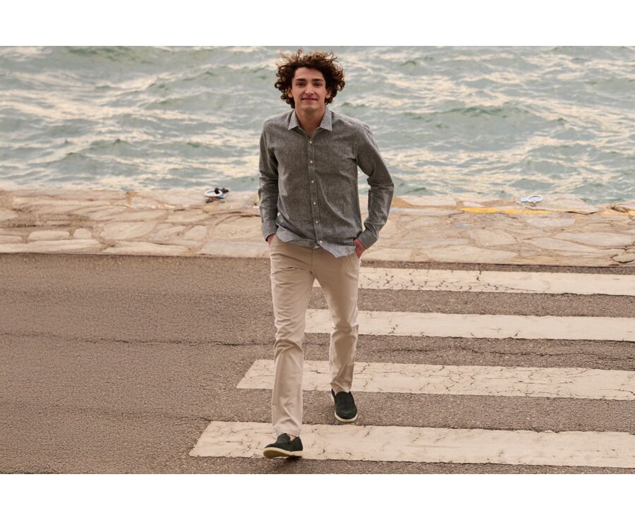 Dark Green Cotton Linen Shirt - French Collar - SILBERT
