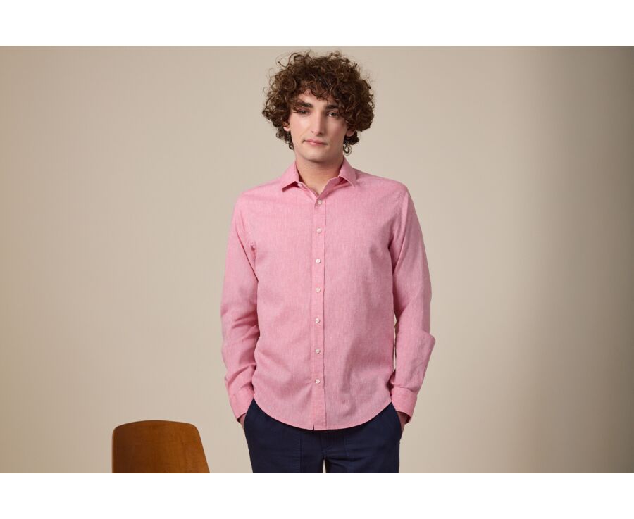 Old Rose Cotton Linen Shirt - French Collar - SILBERT