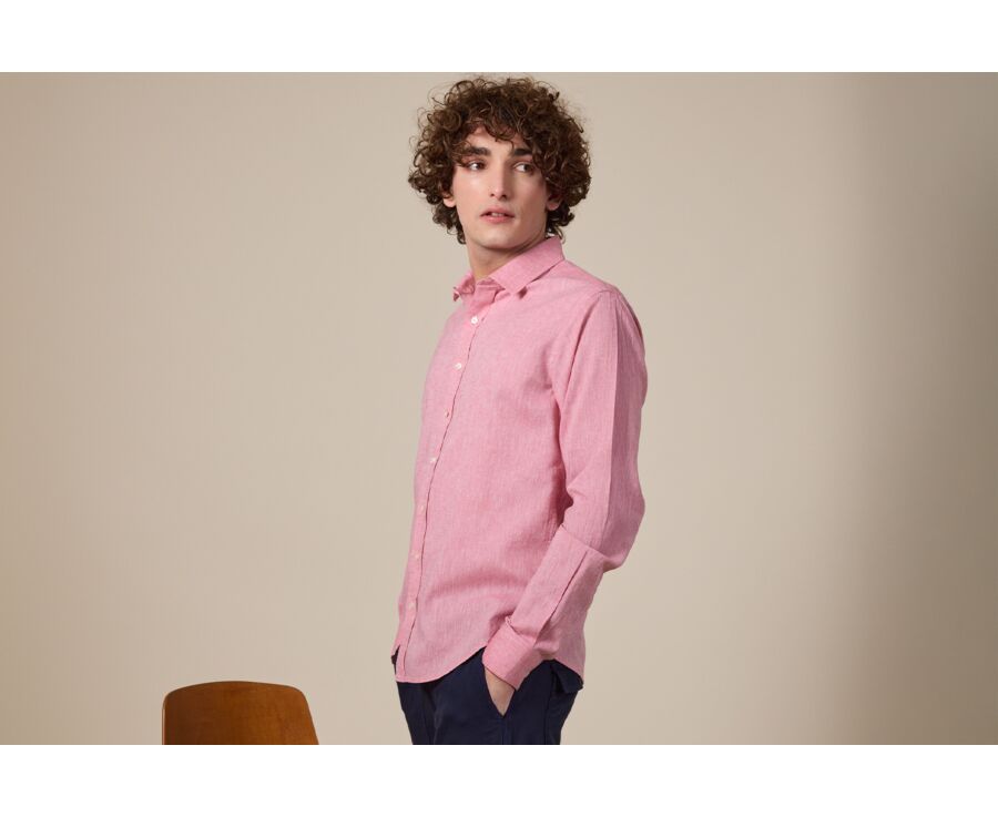 Old Rose Cotton Linen Shirt - French Collar - SILBERT