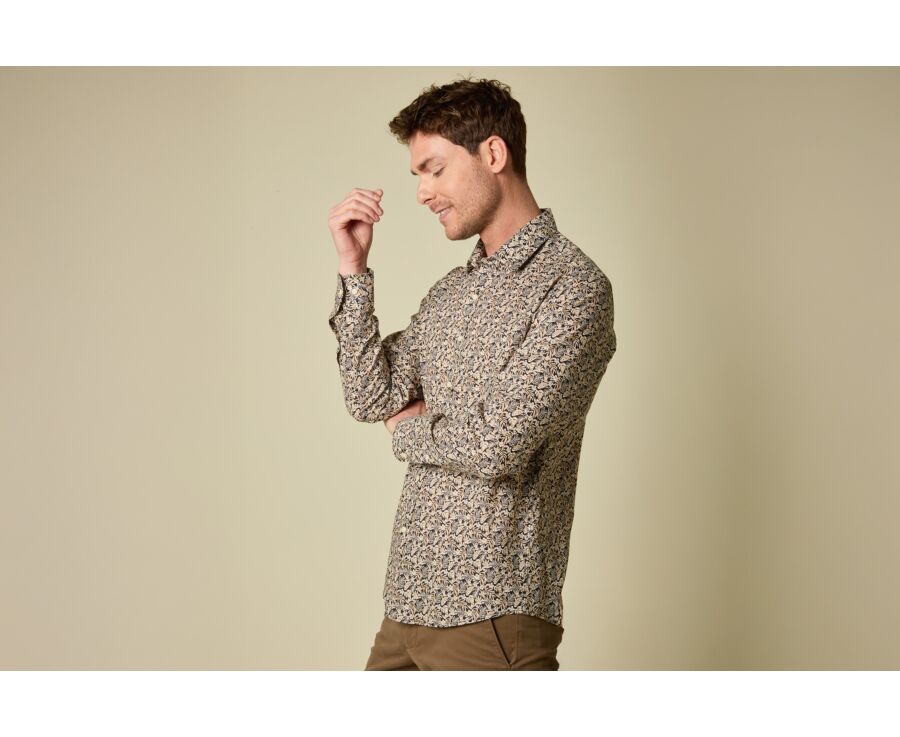 Men’s Navy and Camel Chambray Shirt - SILBERT