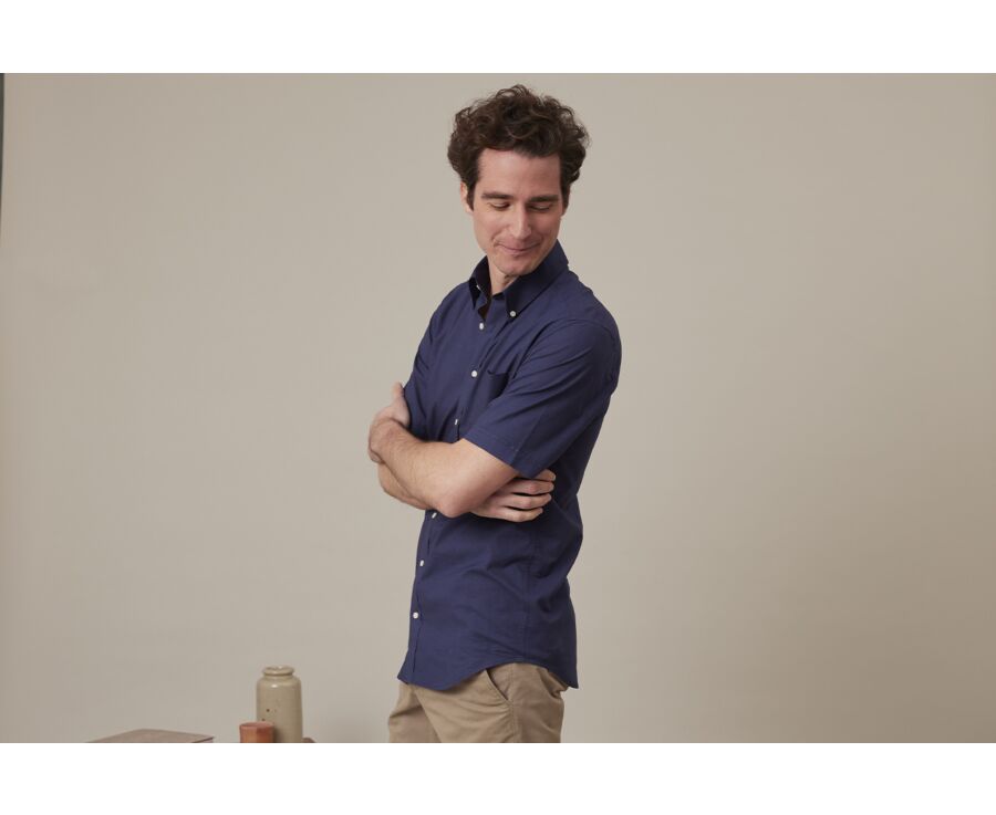 Navy cotton linen shirt - Chest pocket - COLTEN MC