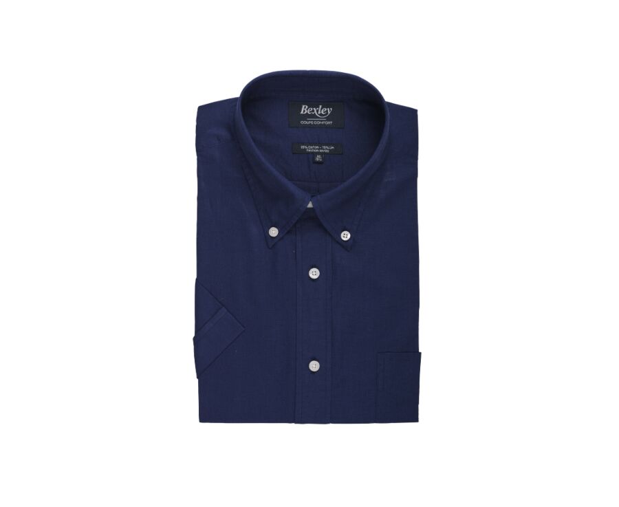 Navy cotton linen shirt - Chest pocket - COLTEN MC