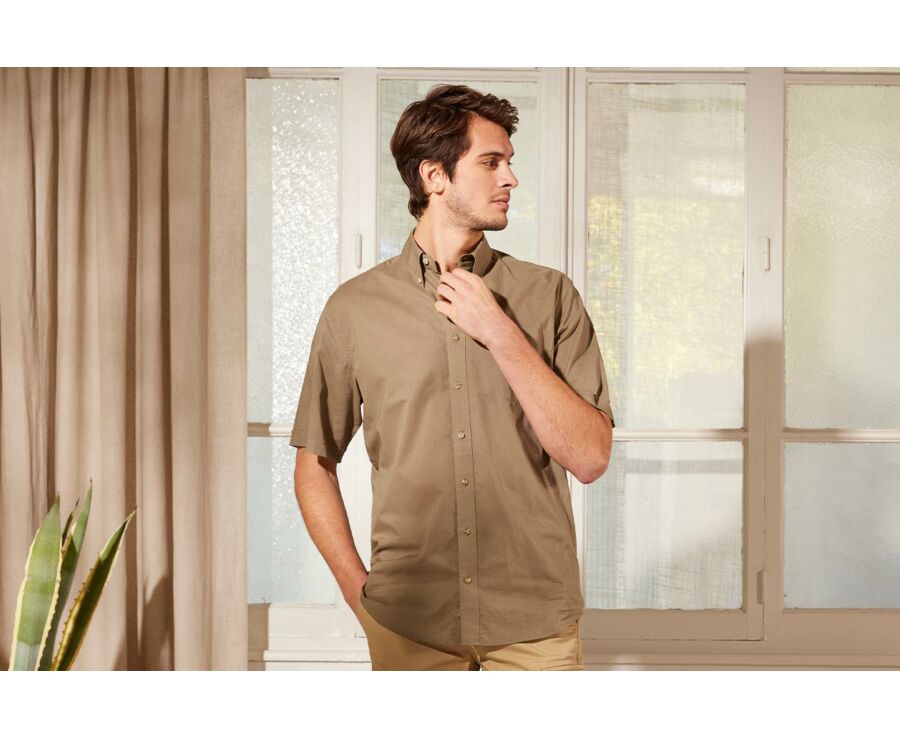 Taupe cotton linen shirt - Chest pocket - COLTEN MC