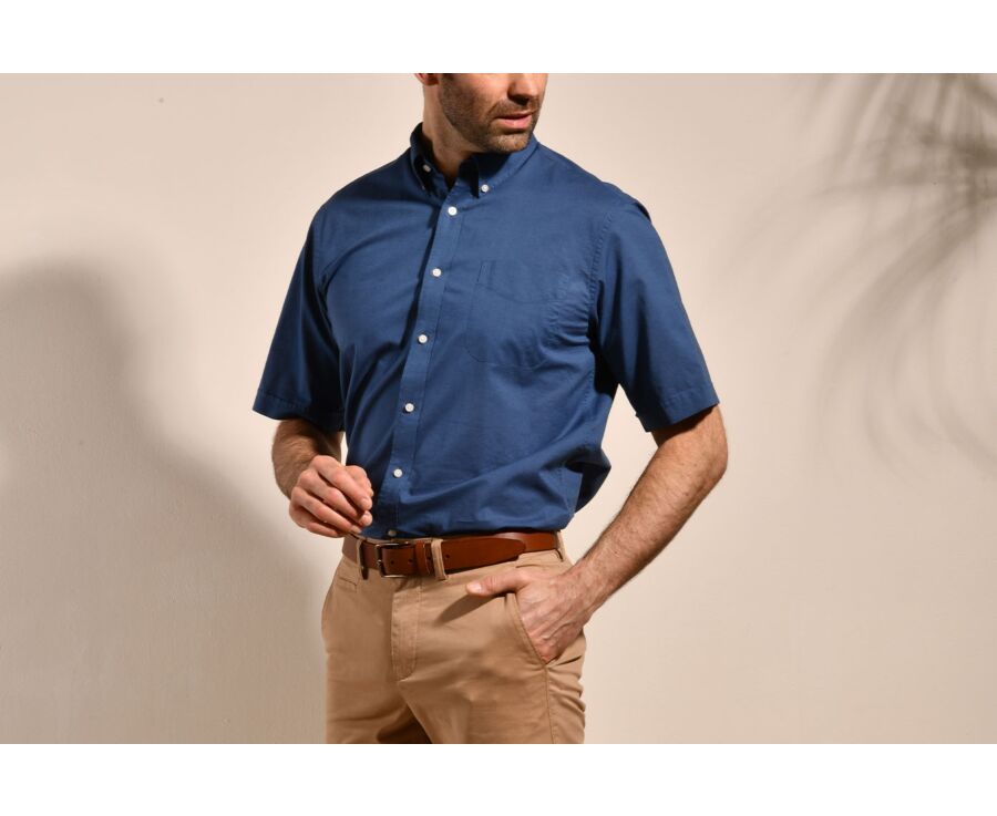 Indigo linen cotton shirt - Chest pocket - COLTEN MC