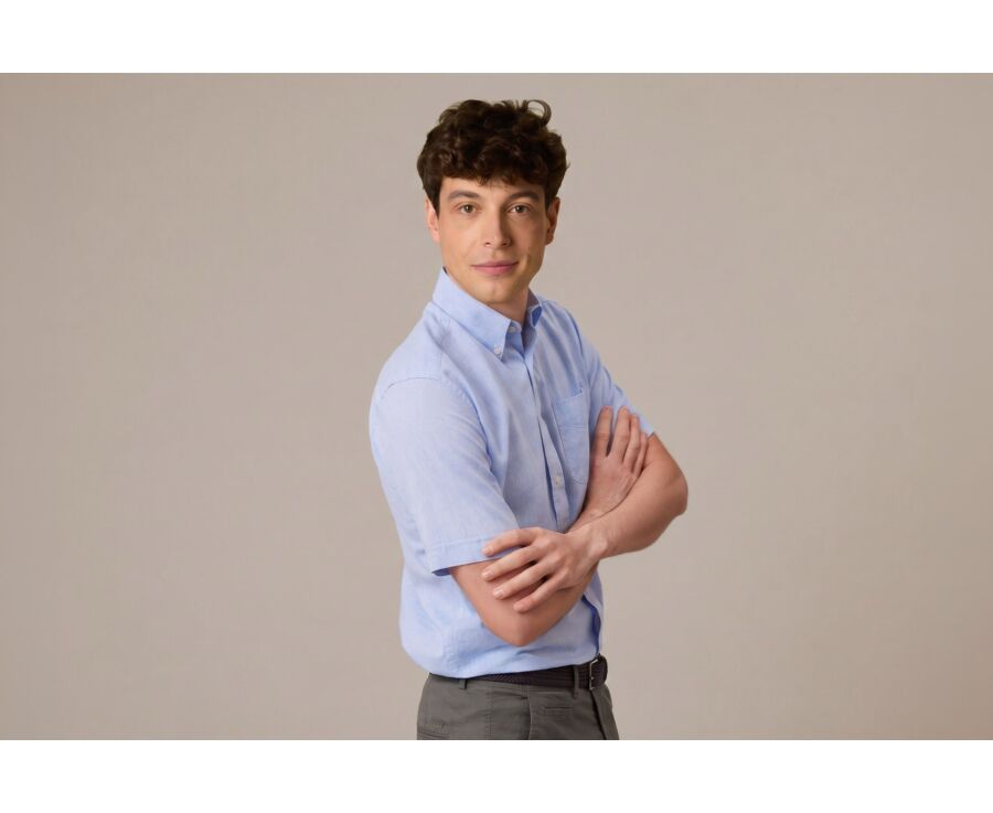 Blue Chambray cotton linen shirt - Chest pocket - COLTEN MC