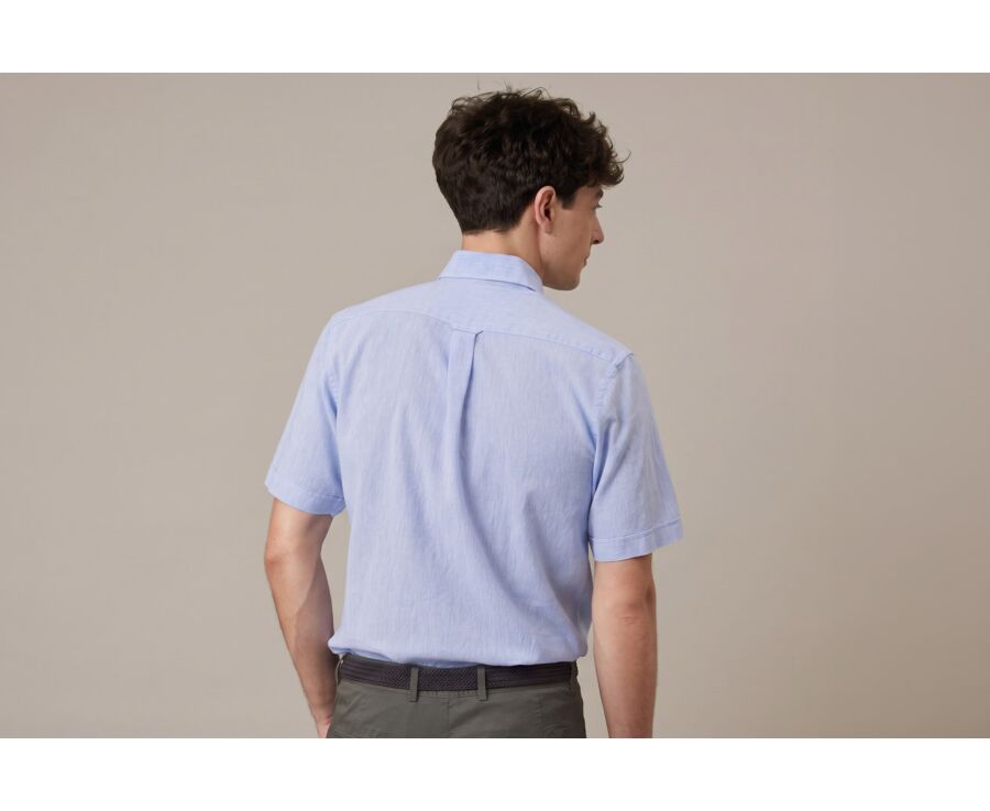 Blue Chambray cotton linen shirt - Chest pocket - COLTEN MC