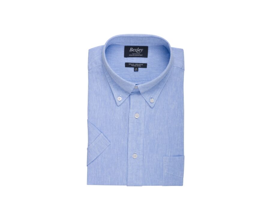 Blue Chambray cotton linen shirt - Chest pocket - COLTEN MC
