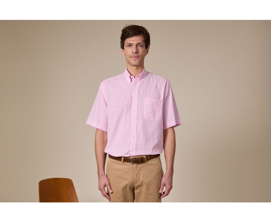 Pink Chambray cotton linen shirt - Chest pocket - COLTEN MC