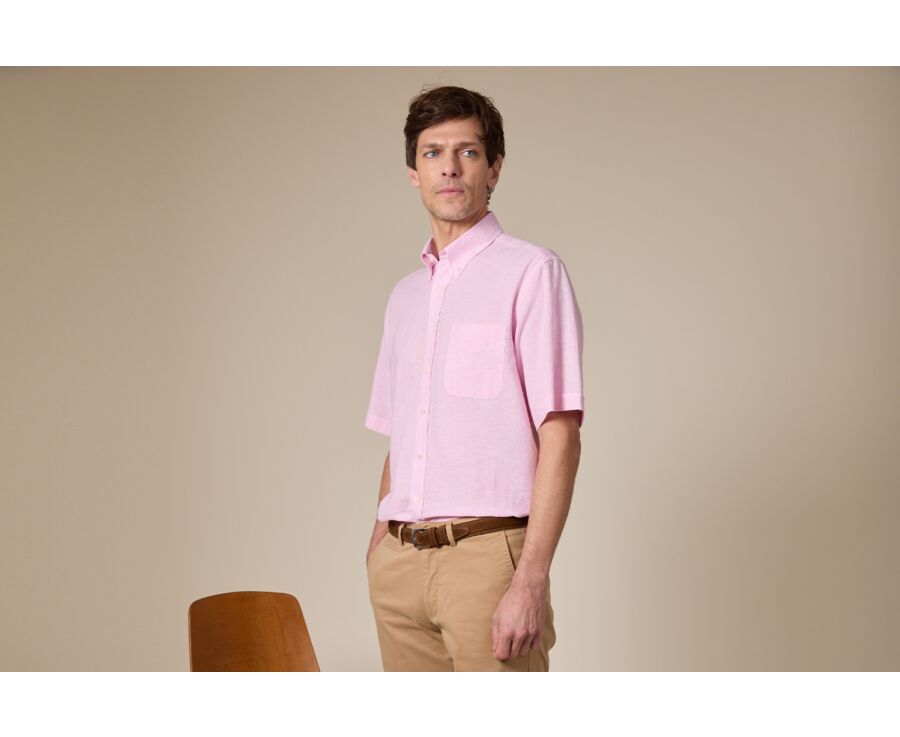 Pink Chambray cotton linen shirt - Chest pocket - COLTEN MC