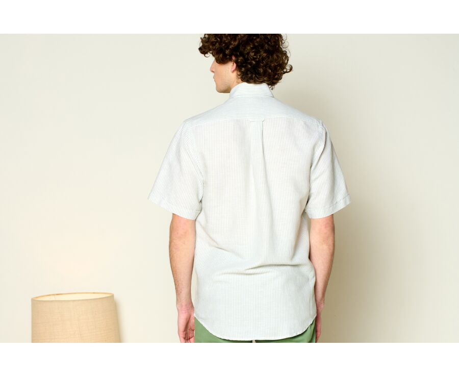 Lime Green Chambray & White cotton linen shirt - Chest pocket - COLTEN MC