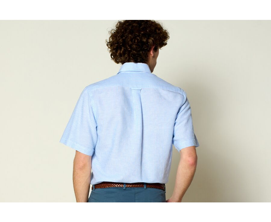 Light Blue Chambray & White cotton linen shirt - Chest pocket - COLTEN MC