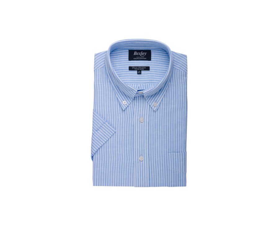 Light Blue Chambray & White cotton linen shirt - Chest pocket - COLTEN MC