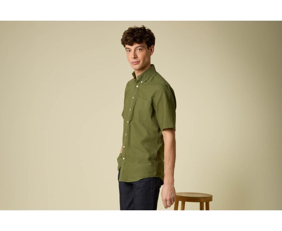 Chambray Dark Green cotton/linen shirt - COLTEN MC