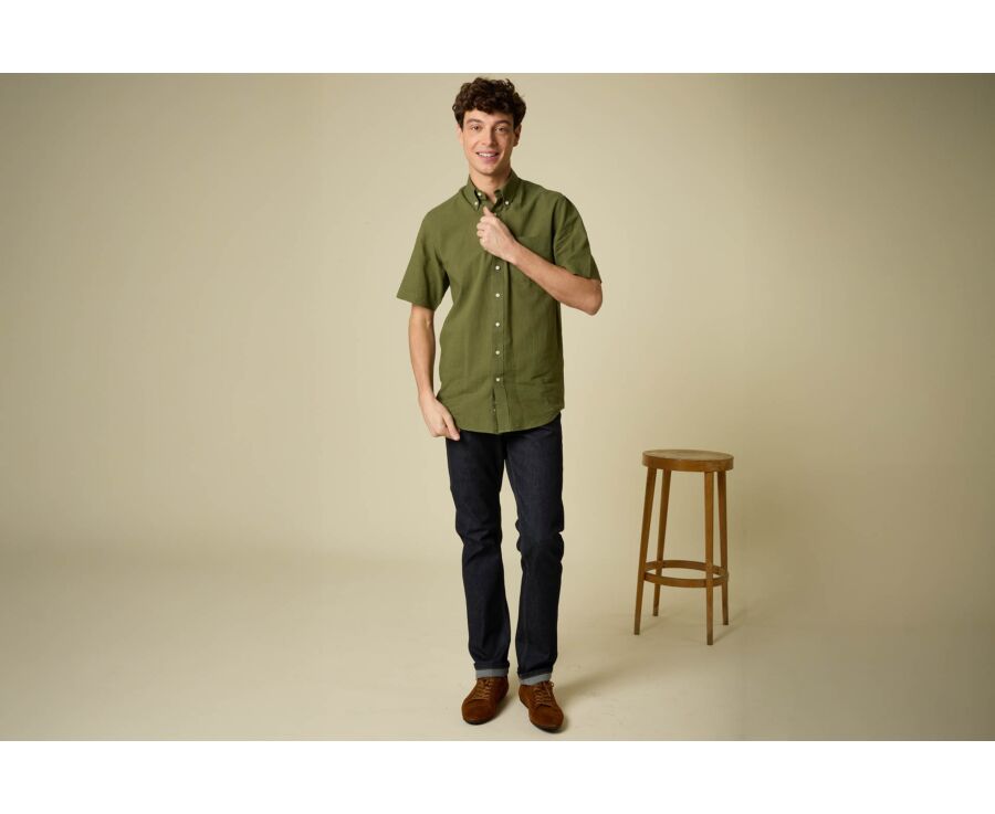 Chambray Dark Green cotton/linen shirt - COLTEN MC