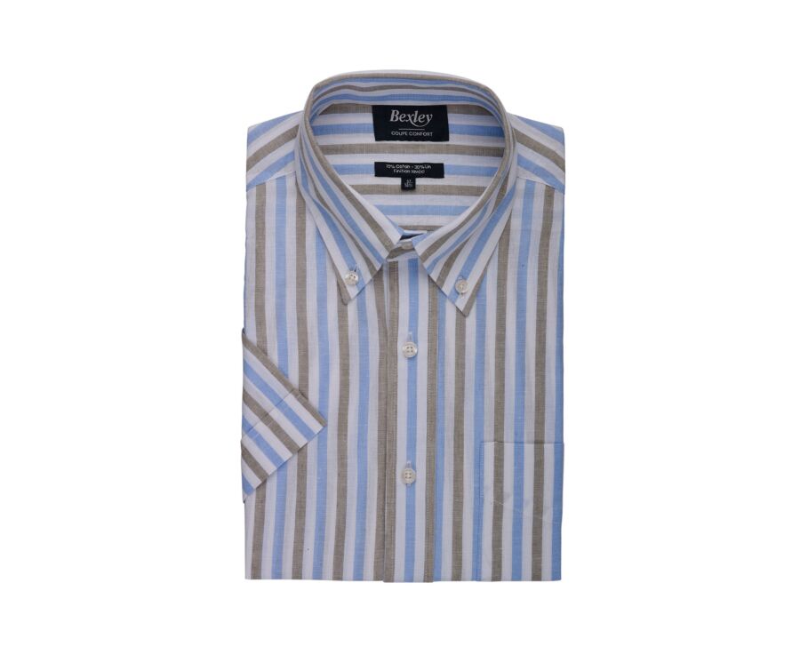 Light blue and sage green cotton/linen shirt - COLTEN MC
