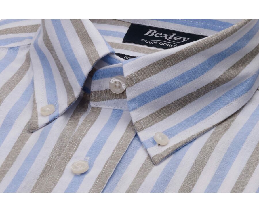 Light blue and sage green cotton/linen shirt - COLTEN MC