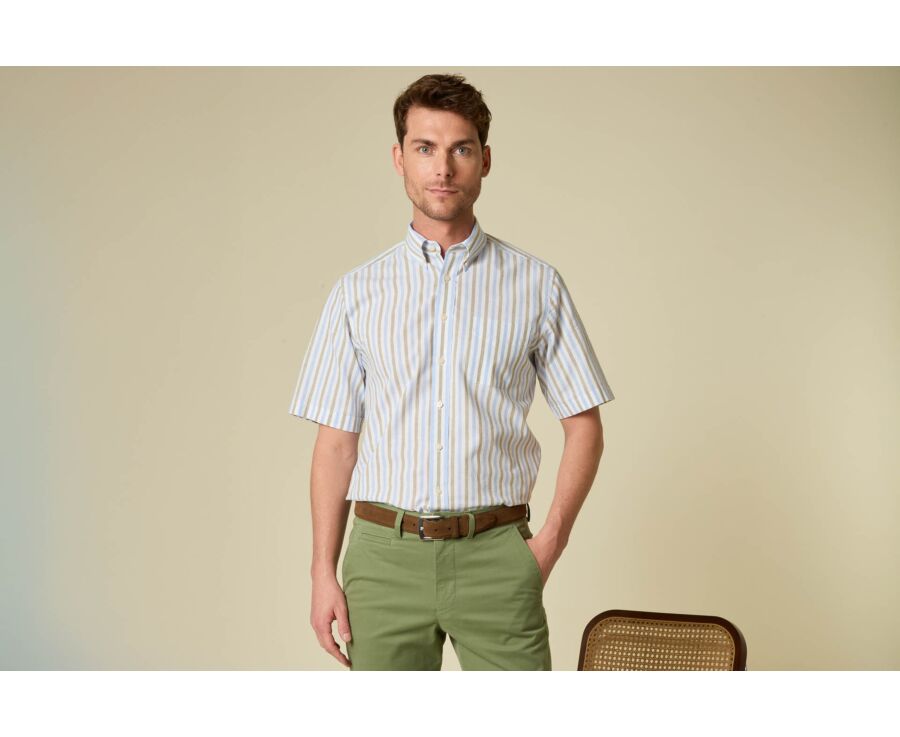 Light blue and sage green cotton/linen shirt - COLTEN MC